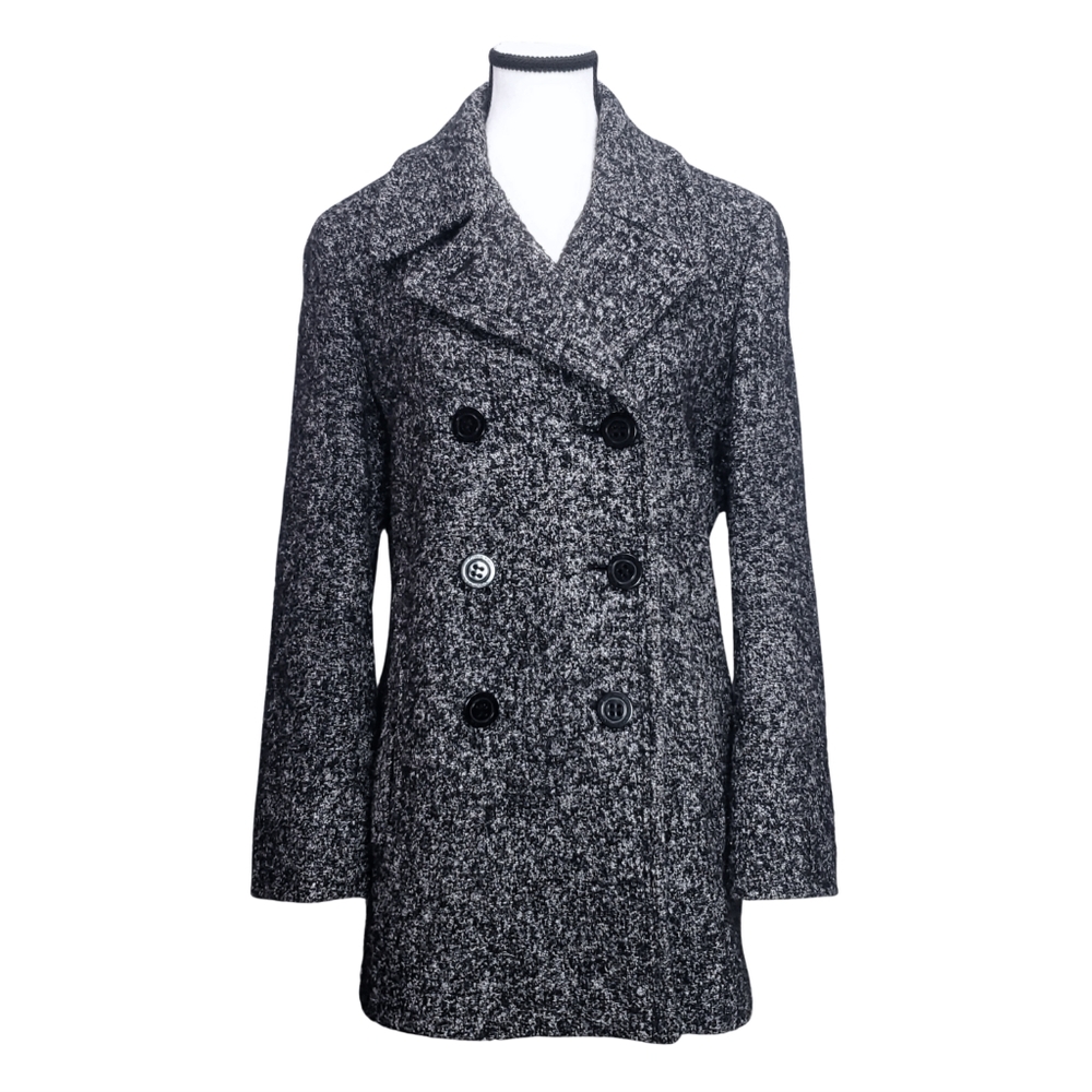 Calvin Klein Size 8 Speckled Charcoal Grey Wool Blend Button Up Pea Coat